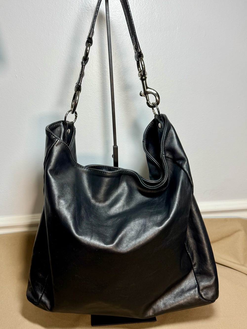 Gianni Conti Italian Black Leather Slouchy Hobo Shoulder Bag Handbag